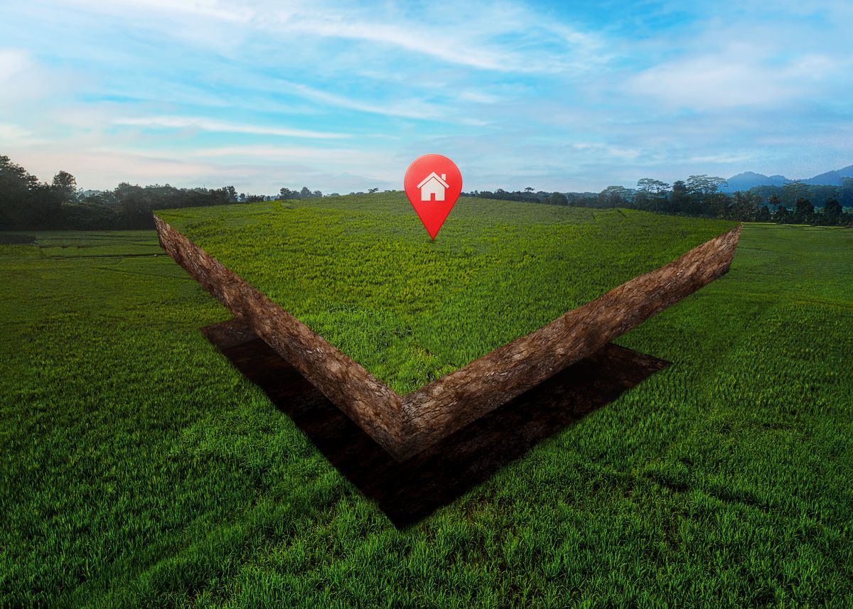 A red location marker over the grassy land secured for Salt and Light Camp